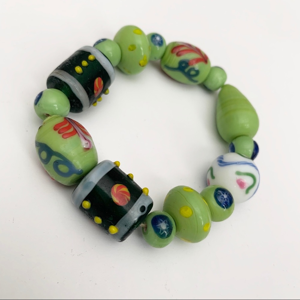 Elastic Beaded Bracelet Green & Blue